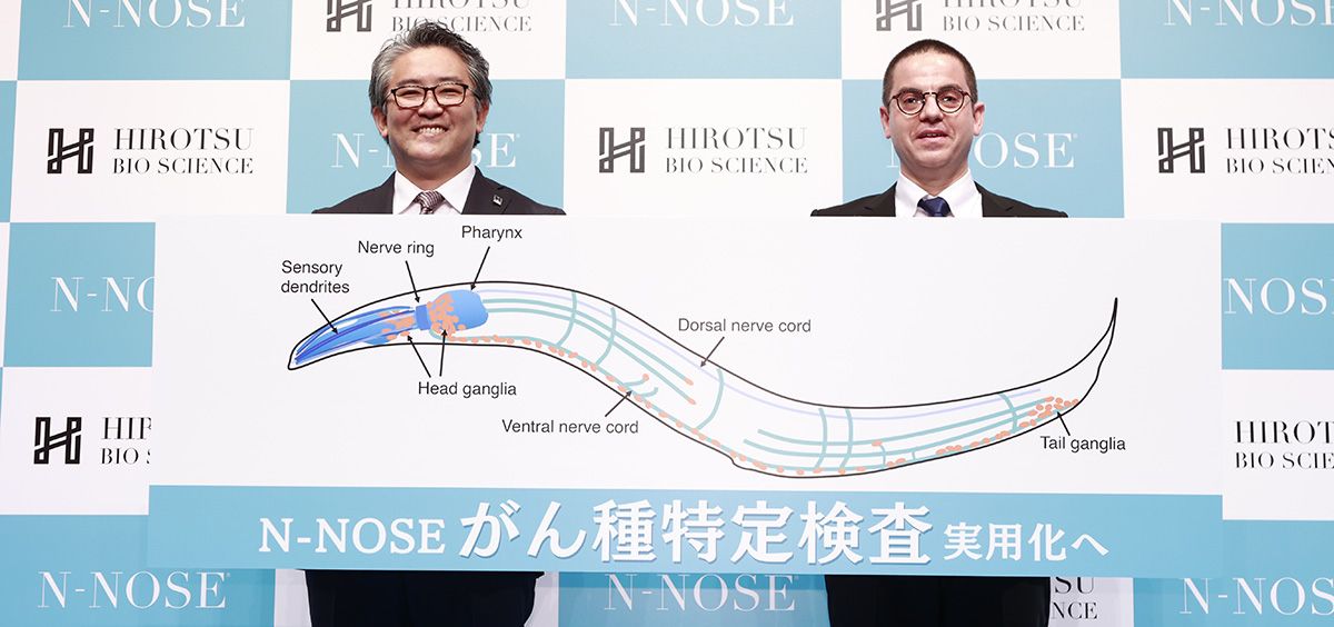 Takaaki Hirotsu y Eric Dercuccio presentando N NOSE plus Pancreas (Foto. BeyondHealth)
