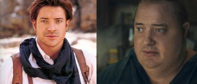 Brendan Fraser antes y después de aumentar de peso (Foto. Fotomontaje Estetic.es)