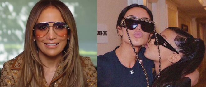 Jennifer Lopez, Kim Kardashian y su hija North con gafas de sol (Foto. Fotomontaje Estetic.es)