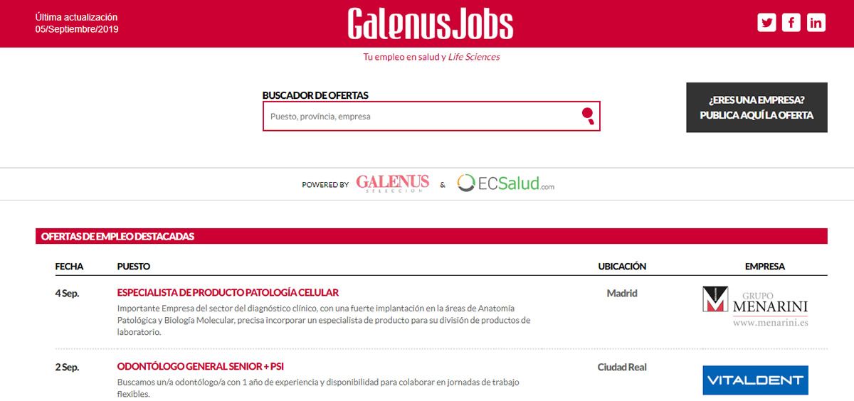 Estas son las ofertas de la última semana en GalenusJobs (Foto. ConSalud.es)