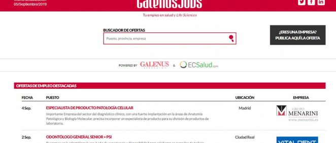 Estas son las ofertas de la última semana en GalenusJobs (Foto. ConSalud.es)