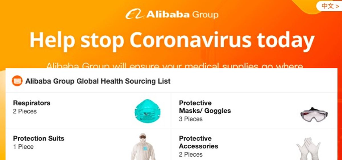 Alibaba lanza una plataforma global de abastecimiento en las zonas afectadas por el coronavirus