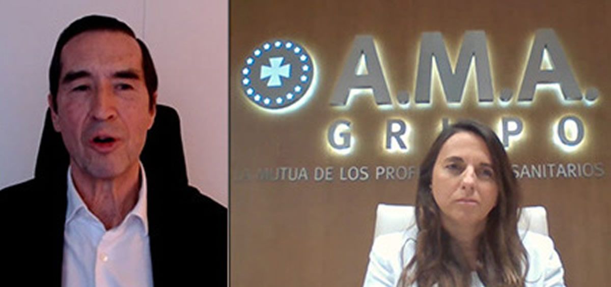 De izq. a dcha.: el doctor Mario Alonso Puig y la directora general adjunta y responsable del ramo de RCP de A.M.A.