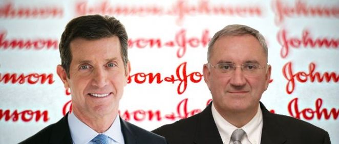 De izd. a drcha: Alex Gorsky, CEO de Johnson & Johnson; y Jean-Paul Clozel, CEO de Actelion.