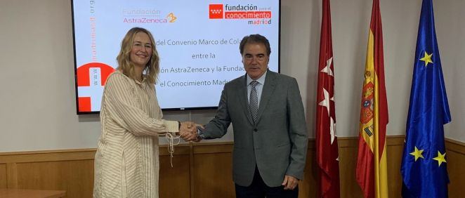 Marta Moreno Mínguez, vicepresidenta de la Fundación AstraZeneca y Federico Morán Abad, director de la Fundación madri+d