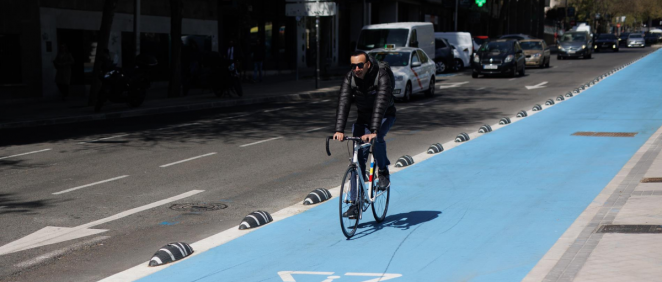 Ciudadano se desplaza en bicicleta por un carril bici de Madrid (Foto: EP)