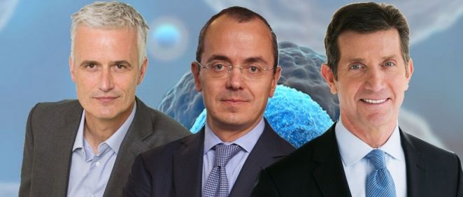 Edward Van Wezel, socio director de BGV; Giovanni Caforio, CEO de Bristol Myers Squibb; y Alex Gorsky, CEO de Johnson & Johnson