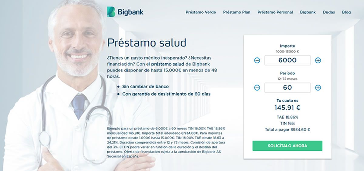 Bigbank lanza el nuevo préstamo salud para personas que tienen que afrontar un gasto inesperado por motivos de salud.