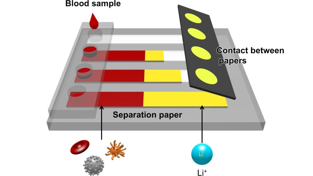El nuevo dispositivo basado en papel puede medir de manera fácil y económica la concentración de iones de litio en la sangre (Foto. Universidad de Hokkaido)
