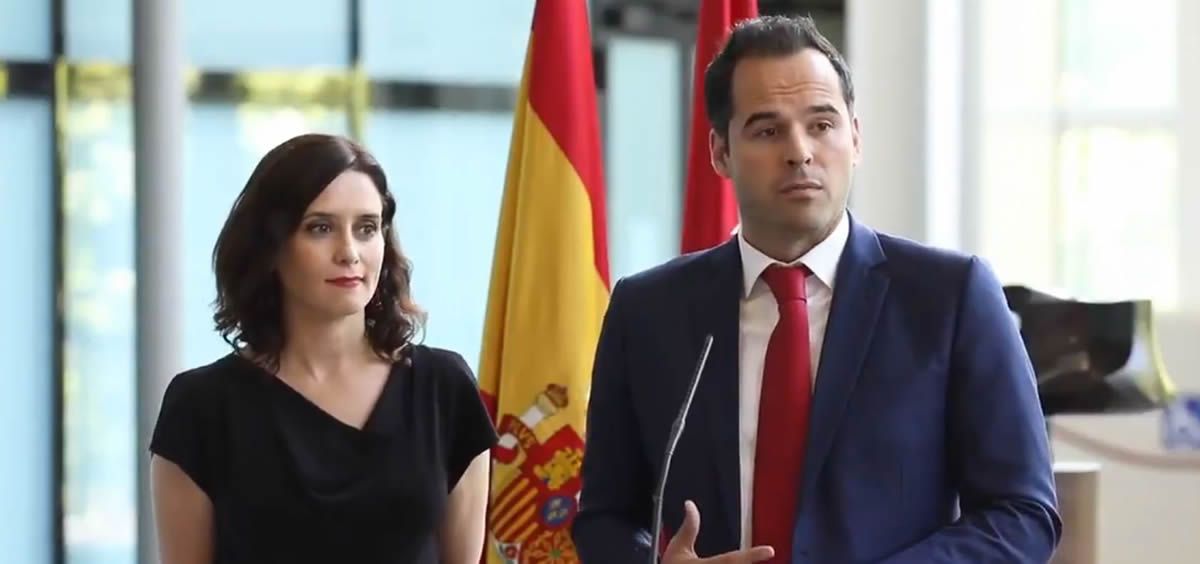 Isabel Díaz Ayuso e Ignacio Aguado, durante la rueda de prensa. (Foto: Twitter Cs Madrid)