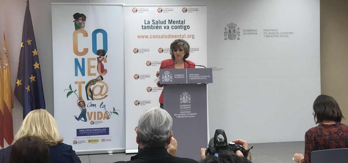 La ministra de Sanidad en funciones, María Luisa Carcedo, durante su intervención en las jornadas celebradas por el Día Mundial de la Prevención del Suicidio en el Ministerio (Foto. ConSalud). 