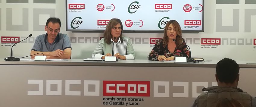 Rueda de prensa de CC.OO., UGT y CSIF de este miércoles (Foto. CC.OO. Castilla y León)