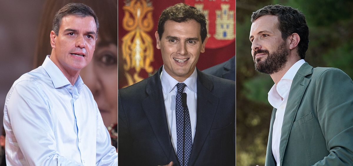 Pedro Sánchez, Albert Rivera y Pablo Casado, líderes de PSOE, Ciudadanos y PP (Foto: ConSalud.es)