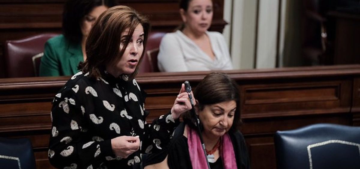 La consejera de Sanidad del Gobierno de Canarias, Teresa Cruz Oval, interviene en el Parlamento de Canarias (Foto: @SanidadGobCan)