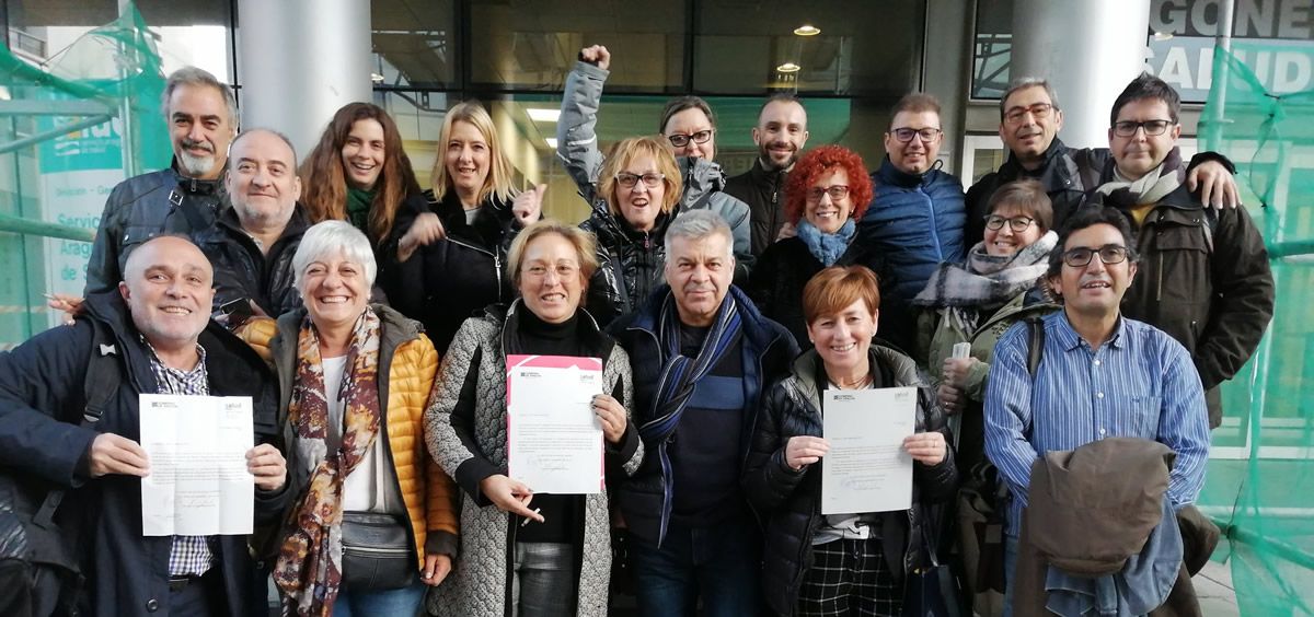 Representantes de CCOO, UGT y CSIF tras la firma del preacuerdo con el Servicio Aragonés de Salud. (Foto. CCOO Aragón)