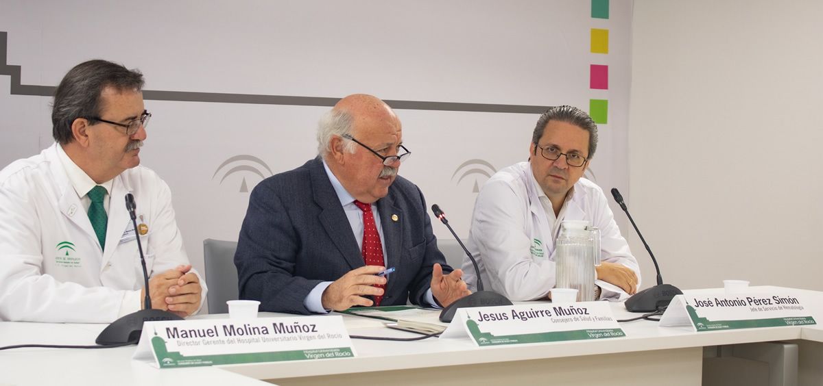 Jesús Aguirre, consejero de Salud y Familias de Andalucía en la presentación de los resultados de las terapias CAR-T (Foto. Junta de Andalucía)