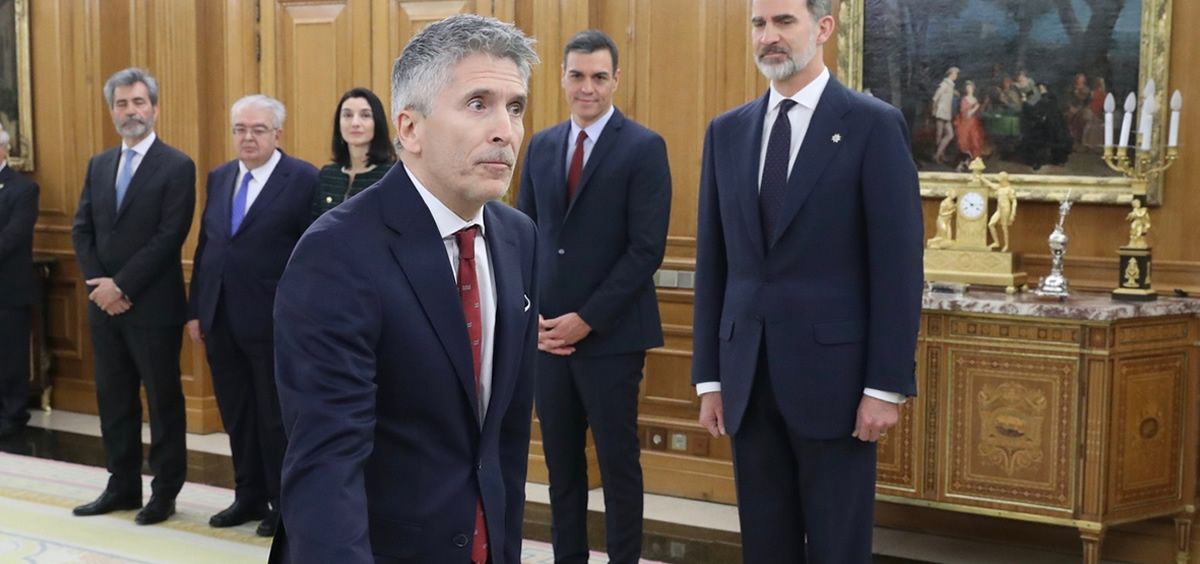 El ministro del Interior, Fernando Grande Marlaska, durante la toma de posesión de su cargo en el Palacio de La Zarzuela. (Foto. Casa Casa de S.M. el Rey)