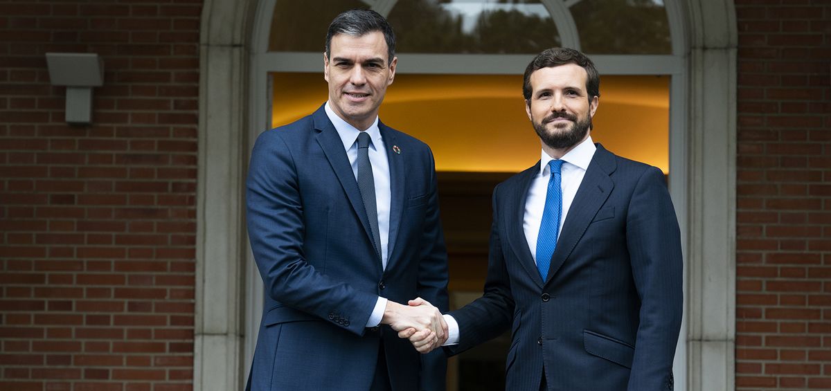 Pedro Sánchez y Pablo Casado antes de su reunión en el Palacio de La Moncloa (Foto: Flickr PP)