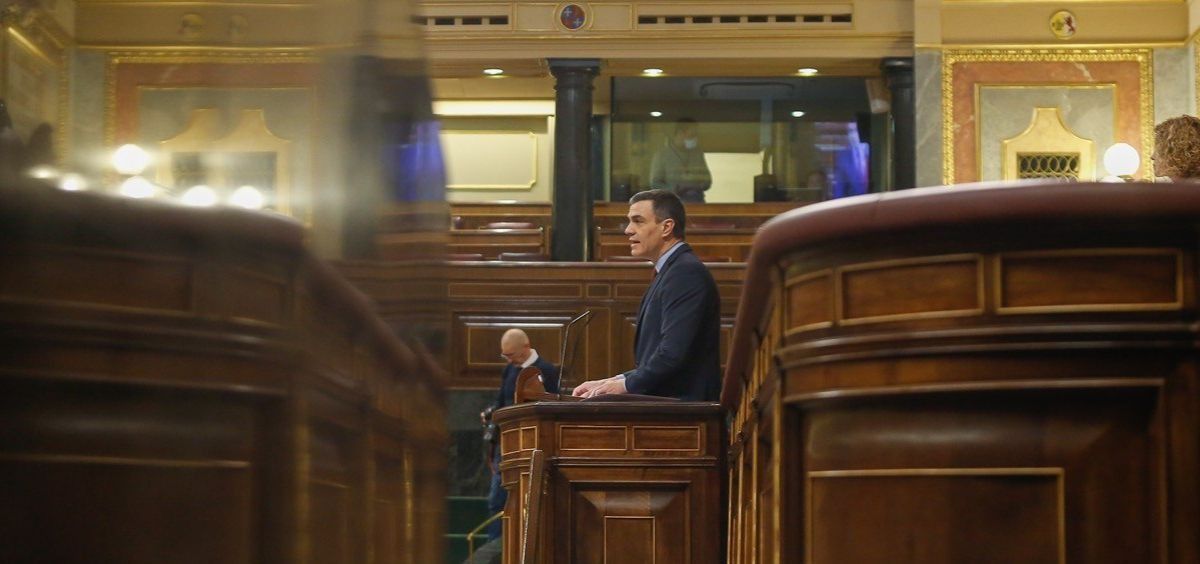 El presidente del Gobierno, Pedro Sánchez, interviene en el Congreso (Foto. Congreso de los Diputados)