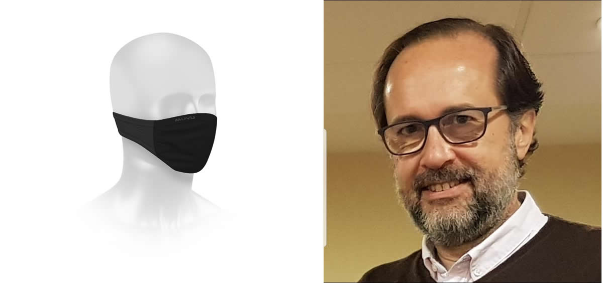 Modelo de la mascarilla Ítaca y el director general de Vitalvia, Jon Jauregui