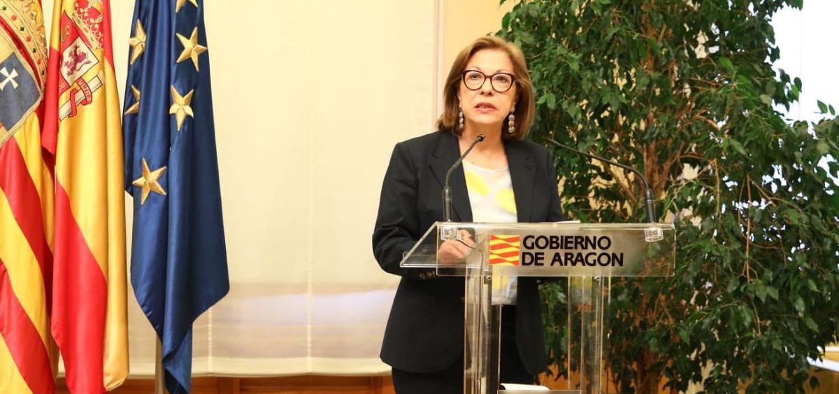 Pilar Ventura en la rueda de prensa en la que ha anunciado su dimision (Foto. Gobierno de Aragón)