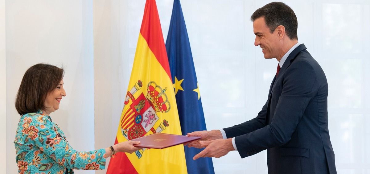 El presidente del Gobierno, Pedro Sánchez, y la ministra de Defensa, Margarita Robles, durante el acto de firma de la Directiva de Defensa Nacional 2020 (Foto: La Moncloa)