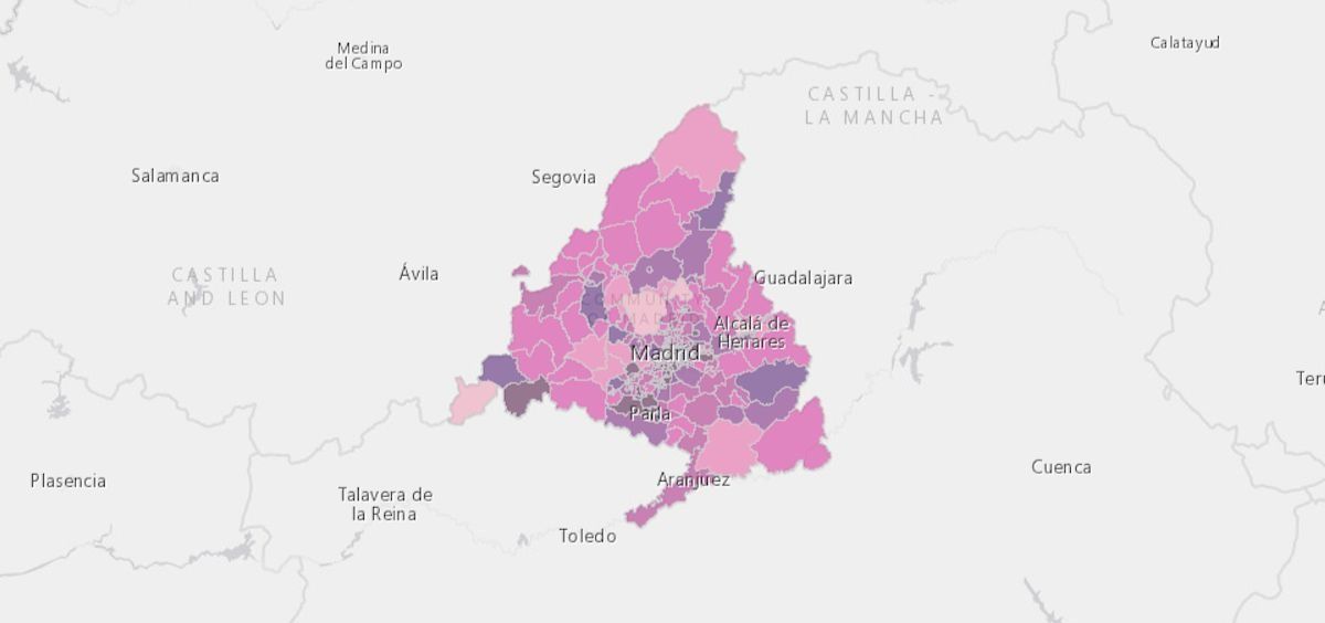 Mapa de la Comunidad de Madrid con las zonas básicas de salud más afectadas por el Covid-19 (Foto: Consejería de Sanidad)