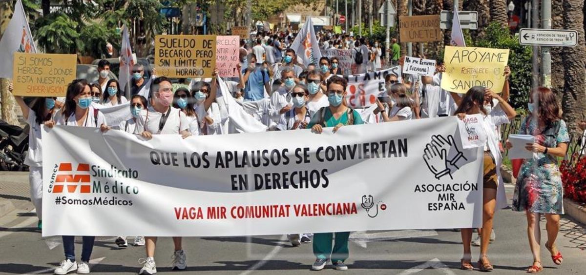 Imagen de una de las protestas de los MIR de la Comunidad Valenciana. (Foto. @HuelgaMIRCV)