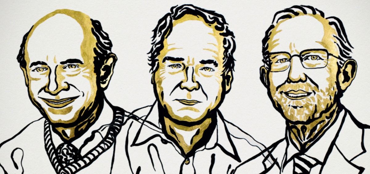 Los científicos Harvey J. Alter, Michael Houghton y Charles M. Rice, premiados con el Nobel de Medicina 2020 (Ilustración: Niklas Elhemed)