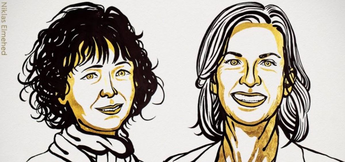 Ilustración de Emmanuele Charpentier y Jennifer A. Douda, ganadoras del Nobel de Química 2020 (Foto. NIKLAS ELMEHED   EP)