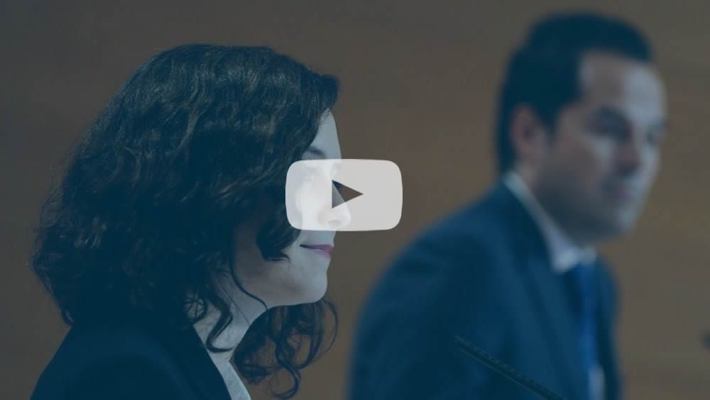 Isabel Díaz Ayuso, presidenta de la Comunidad de Madrid, e Ignacio Aguado, vicepresidente regional (Foto: CAM) | En el vídeo interior, declaraciones de la dirigente madrileña