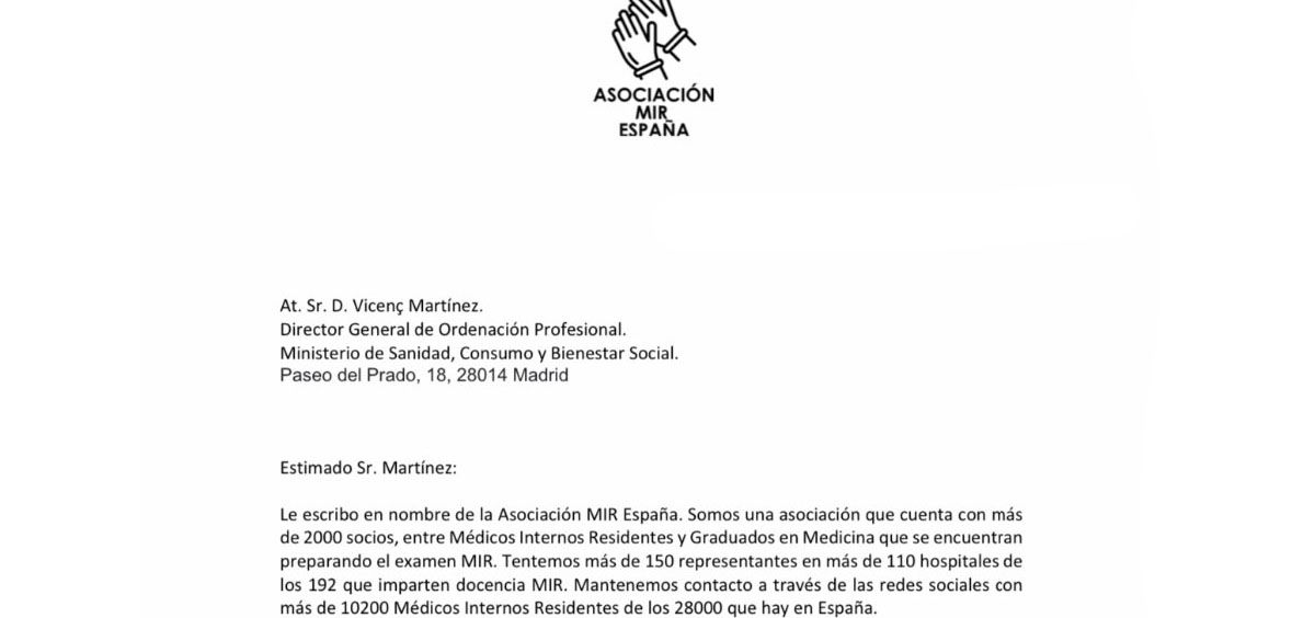 Carta de la Asociación MIR España al nuevo director general de Ordenación Profesional.