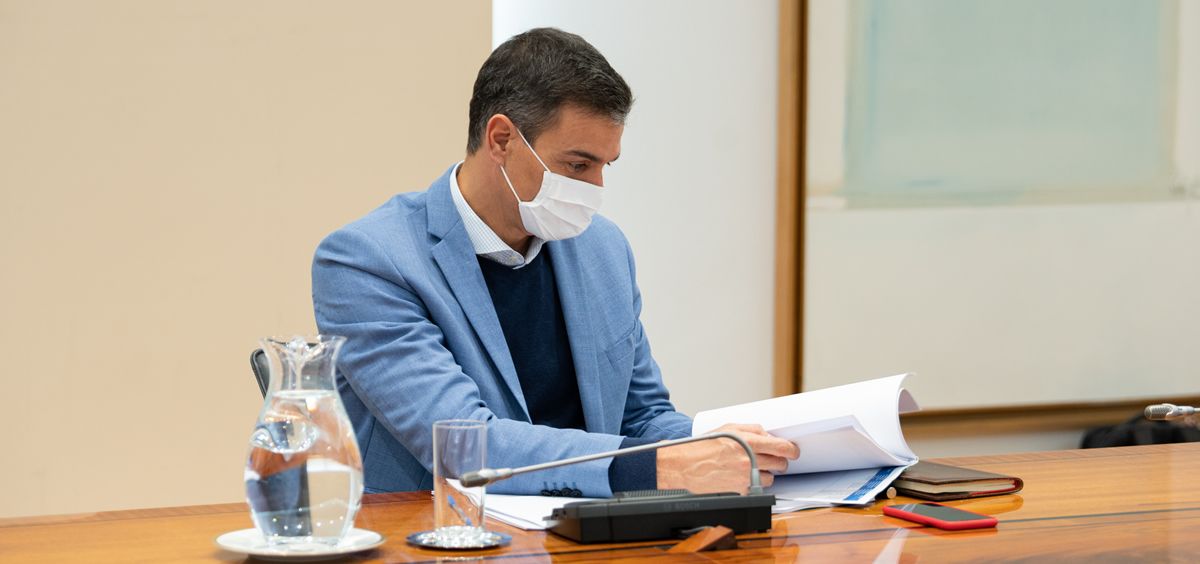 El presidente Pedro Sánchez en la reunión del Comité de Seguimiento del Coronavirus. (Foto. Borja Puig de la Bellacasa)