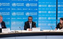 El director general de la Organización Mundial de la Salud, Tedros Adhanom Ghebreyesus, comparece en rueda de prensa para informar sobre la evolución de la pandemia de coronavirus. 18 de marzo de 2020. (Foto. OMS)