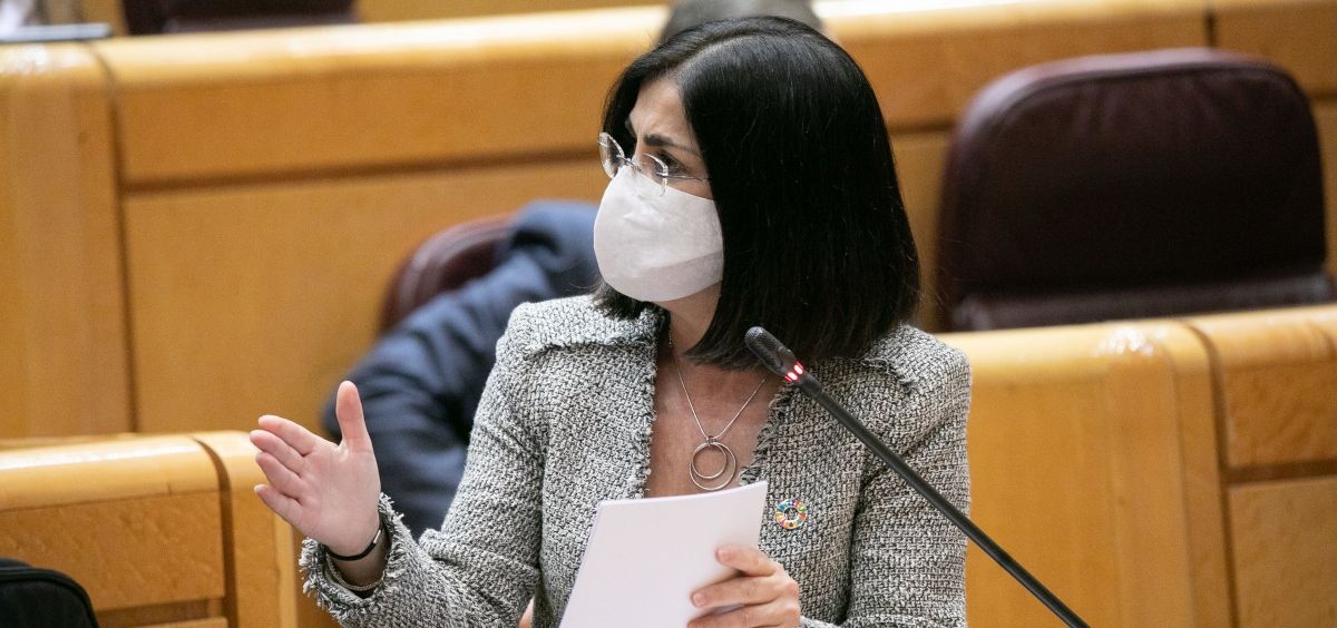 Carolina Darias, ministra de Sanidad, interviniendo en el Senado (Foto: PSOE)