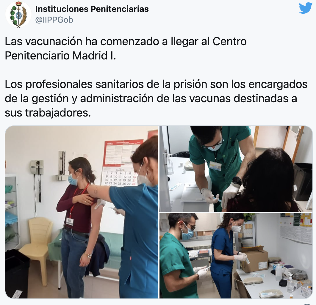 tweet Instituciones Penitenciarias Vacunacion COVID19 Madrid