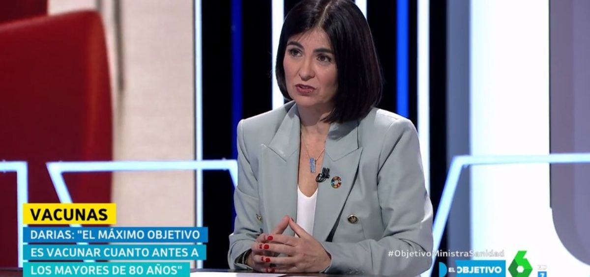 La ministra de Sanidad, Carolina Darias, en el programa 'El Objetivo' de La Sexta. (@ObjetivoLaSexta)