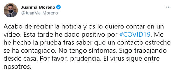 Tuit del presidente andaluz Juanma Moreno.