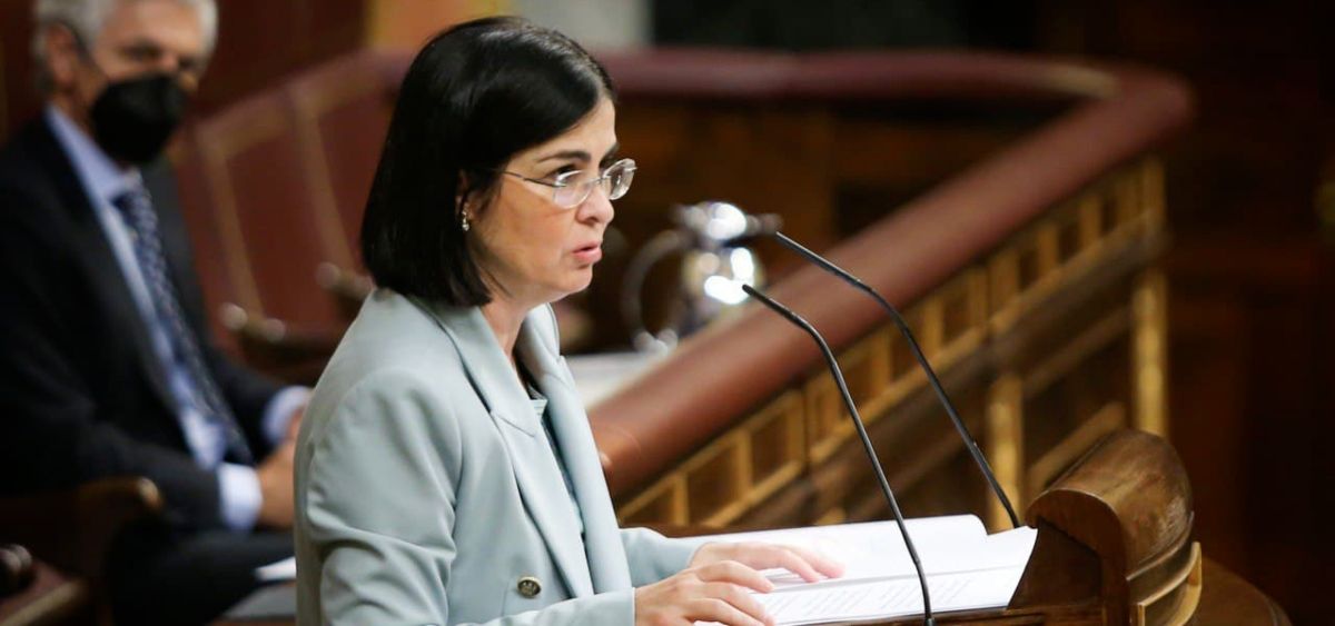 Carolina Darias, ministra de Sanidad, desde la tribuna del Congreso de los Diputados (Foto: PSOE)