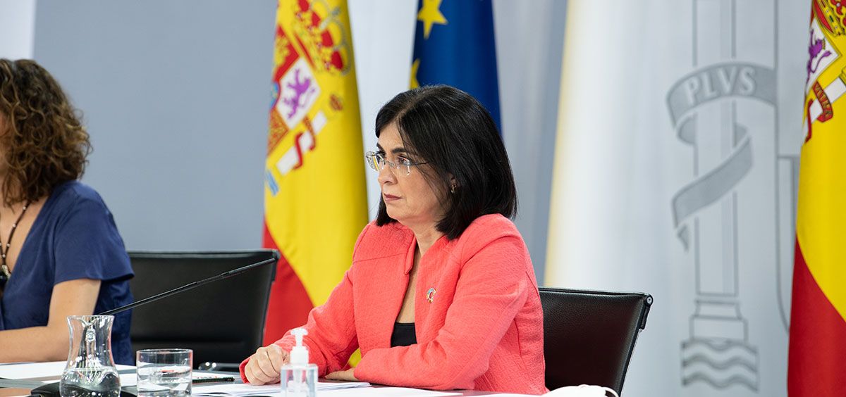 La ministra de Sanidad, Carolina Darias, en la rueda de prensa posterior al Consejo de Ministros. (Foto. Pool Moncloa. Borja Puig de la Bellacasa)