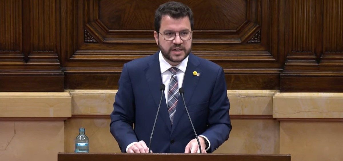 El presidente de la Generalitat, Pere Aragonès, en su comparecencia en el pleno del Parlament de Cataluña. (Foto Europa Press)