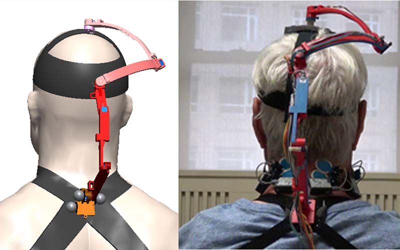Imagen del collarín robótico desarrollado para medir la movilidad del cuello (Foto. Concesión de los investigadores)