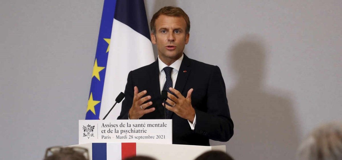 El presidente de Francia, Emmanuel Macron, en las Jornadas de Salud Mental y Psiquiatría. (Foto. Gonzalo Fuentes. AP)
