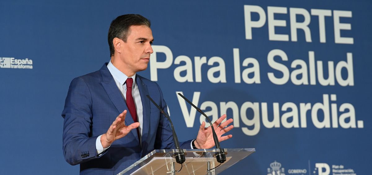 El presidente del Gobierno, Pedro Sánchez, presentando el PERTE sobre salud de vanguardia (Foto: Pool Moncloa)