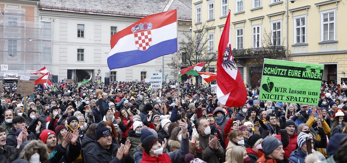 Protestas contra las restricciones impuestas por el coronavirus en Austria (Foto. Erwin Scheriau/APA/dpa/EP)