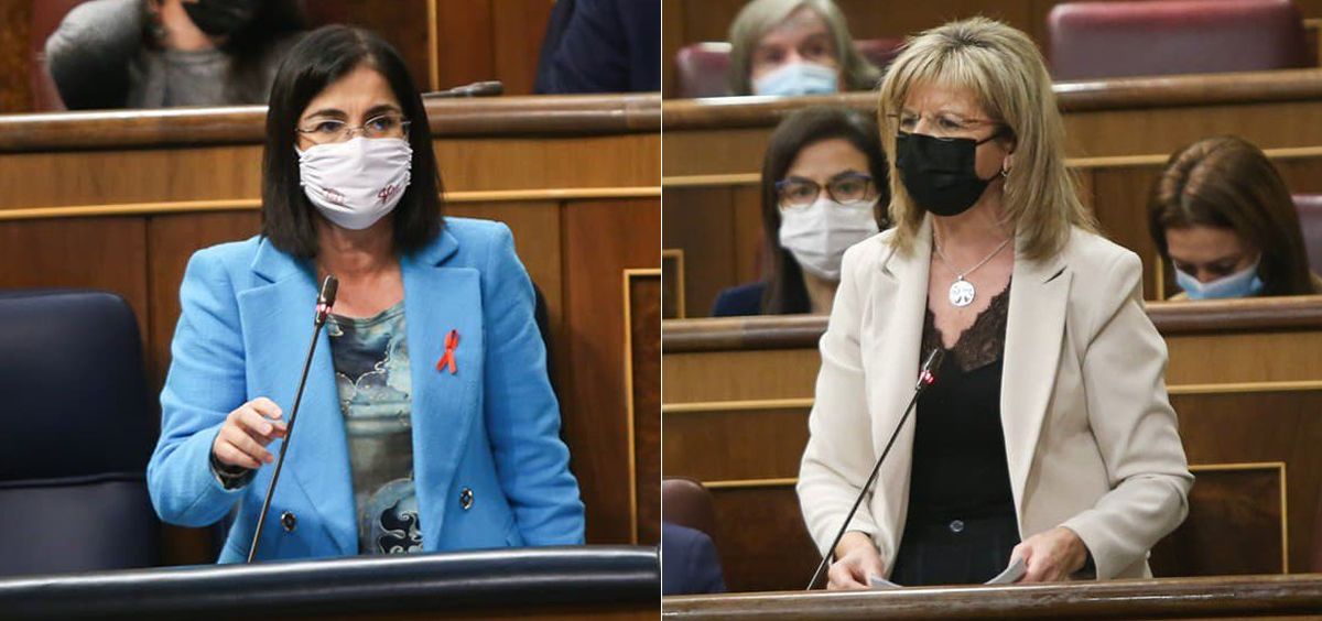 La ministra de Sanidad, Carolina Darias (i), y Elvira Velasco (d), portavoz de Sanidad del PP, debaten en el Congreso (Foto: Congreso - ConSalud.es)