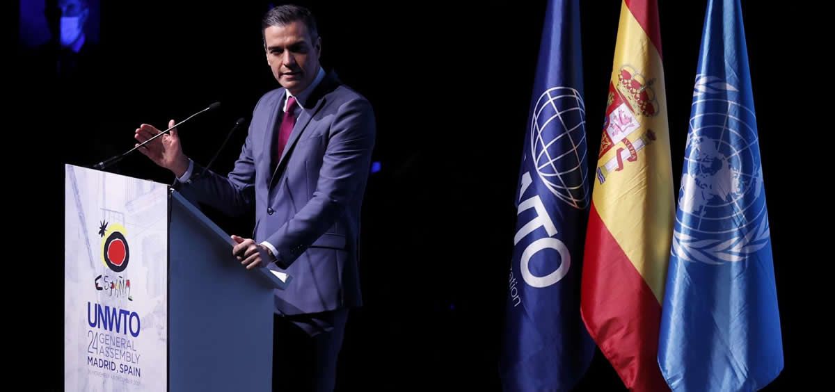 El presidente del Gobierno, Pedro Sánchez, interviene en la segunda jornada de la 24ª Asamblea General de la Organización Mundial del Turismo (Foto: Eduardo Parra/EP)