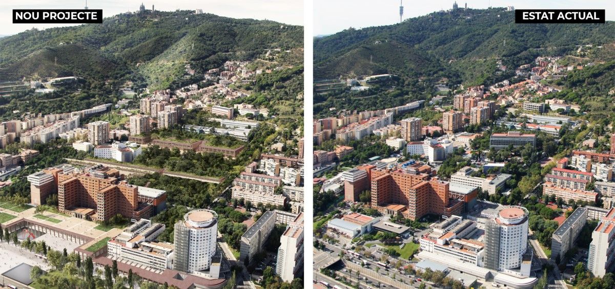 Antes y después del edificio de Investigación del Vall d'Hebron. (Foto. Vall d'Hebron)