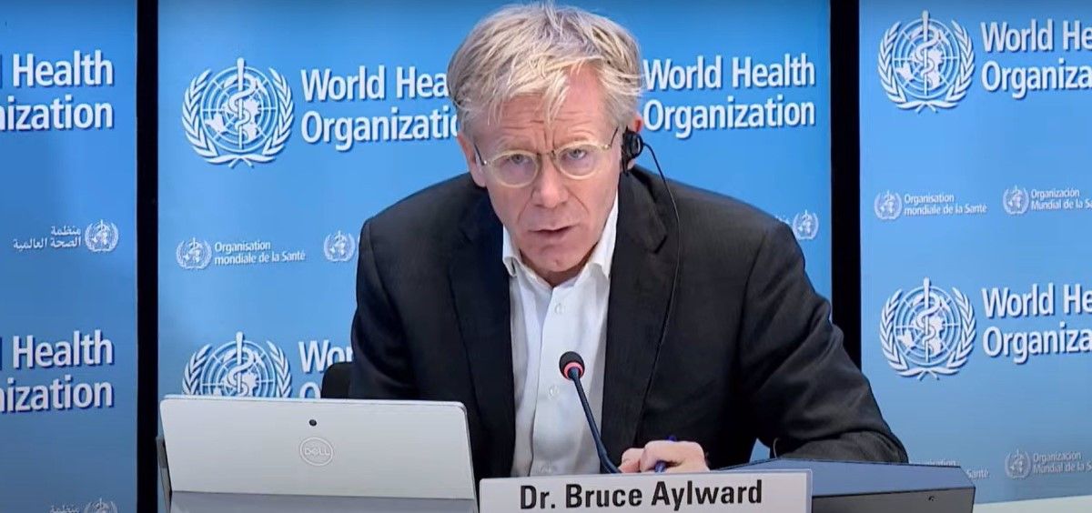 Dr. Bruce Aylward, asesor sénior de la OMS en rueda de prensa desde Ginebra (Suiza), a 12 de enero de 2022. (Foto. OMS)