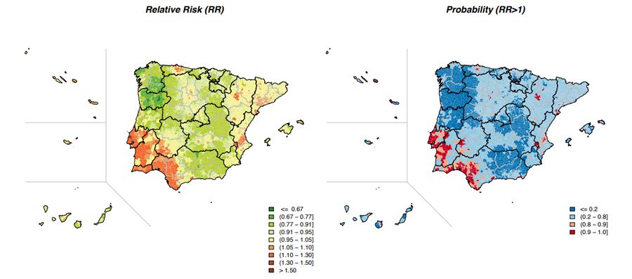 Riesgo de mortalidad por cáncer de mama (RR) para el periodo 2003 2012 y probabilidad posterior (Foto ISCIII)